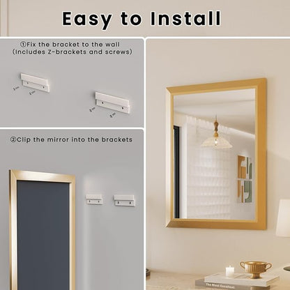 Amorho Bathroom Mirror, 24x36 Inch Golden Thick Metal Framed Wall Mirrors