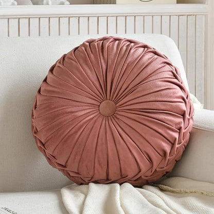 Teieas Round Throw Pillow Velvet Home Decoration Pleated Round Pillow Cushion for Couch Chair Bed Car Blush