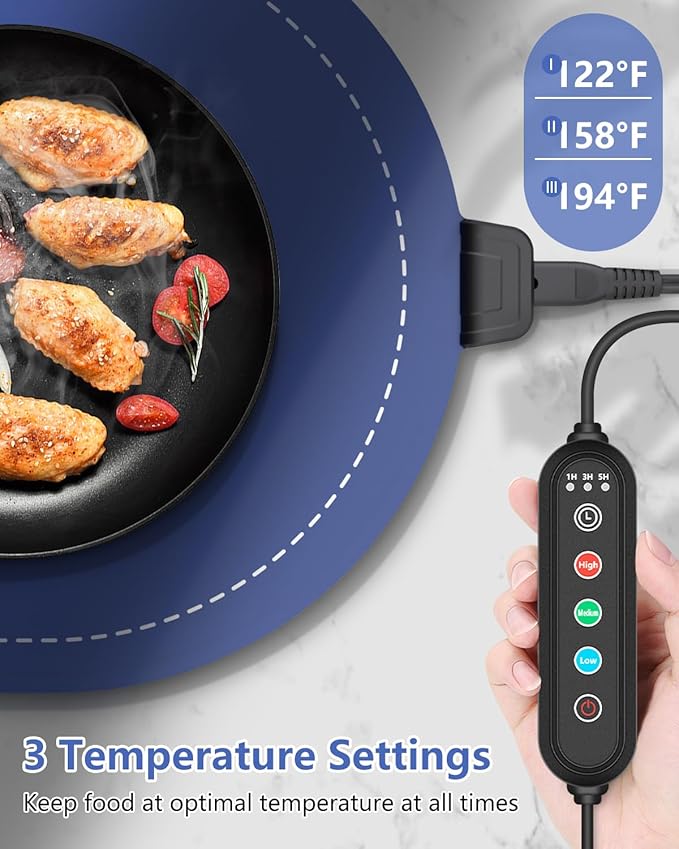 Warming Mat for Food with Adjustable Temperature Timer, 10S Fast Heating