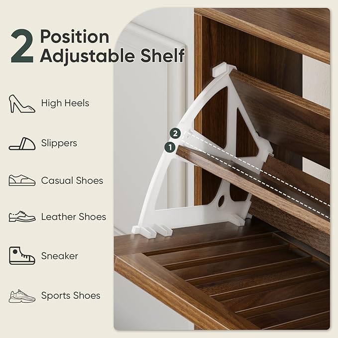 Shoe Cabinet with 2 Flip Slatted Drawers, Farmhouse Slim Shoe Organizer Rack