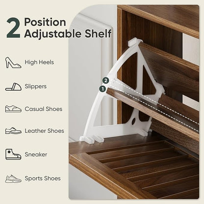 Shoe Cabinet with 2 Flip Slatted Drawers, Farmhouse Slim Shoe Organizer Rack