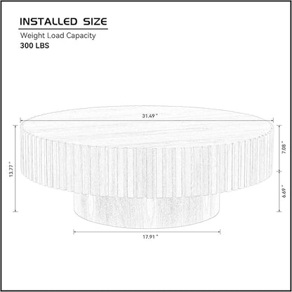 31.49'' Original Wood Color Small Round Coffee Table for Apartment, Modern Living Room Coffee Table with Sturdy Pedestal for Small Space