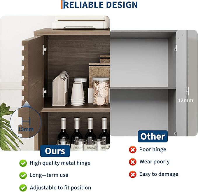 IDEALHOUSE Fluted Cabinet with Sliding Doors, Modern Wooden Storage Cabinet