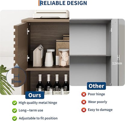 IDEALHOUSE Fluted Cabinet with Sliding Doors, Modern Wooden Storage Cabinet