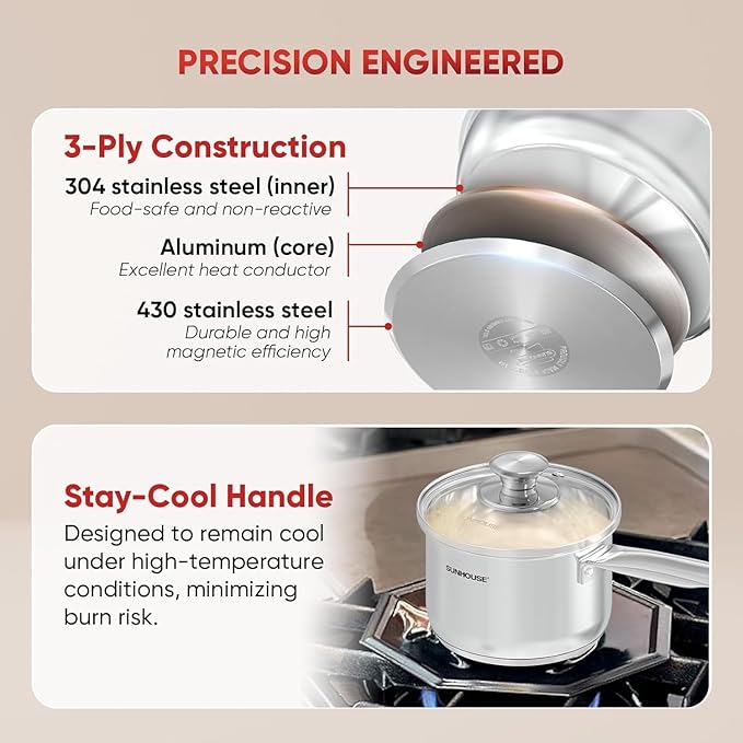 SUNHOUSE – 3 Quarts Stainless Steel Sauce Pan