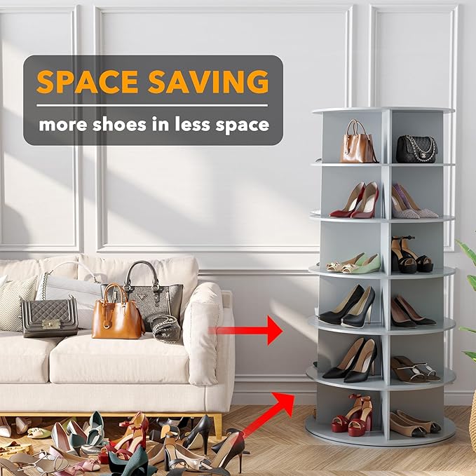 SpaceAid 6 Tier Rotating Shoe Rack Tower, Spinning Shoe Display Lazy Susan