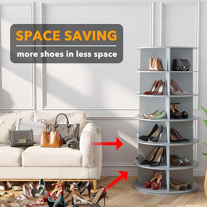SpaceAid 6 Tier Rotating Shoe Rack Tower, Spinning Shoe Display Lazy Susan