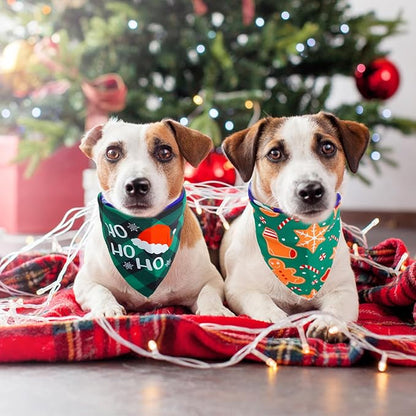SCENEREAL Christmas Dog Bandanas 2 Pack, Puppy Snowman Xmas Triangle Bibs Handkerchief, Reversible Holiday Dog Bandana for Boy and Girl, Premium Pet Scarf for Small Medium Large Dogs XL