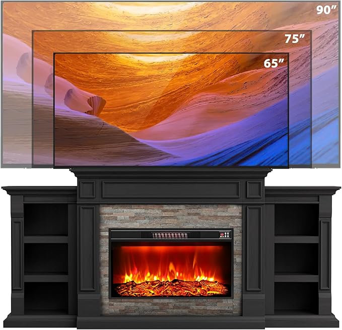LGHM 80" Fireplace TV Stand, Electric Fireplace