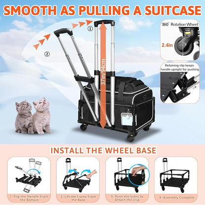 Top-Expandable Small Pet Carrier with Wheels Airline Approved | 17"x11"x9.5", for Alaska Airlines, Lockable Safety Zippers and Anti-Scratch Mesh, Pets Under 10 Lbs, Black