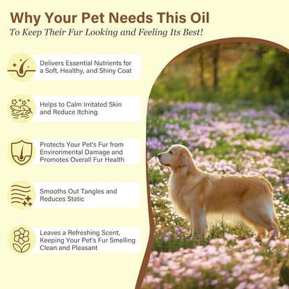 Pet Fur Care Oil - Detangles, Reduces Shedding - Adds Shine with Collagen & Natural Oils - Leave-in Conditioner for Dogs & Cats - 1.01 fl. oz