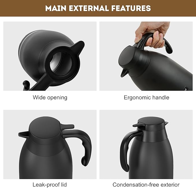 Thermal Coffee Carafe 2L/68 Oz Double-Wall Vacuum 304 Stainless Steel Insulated