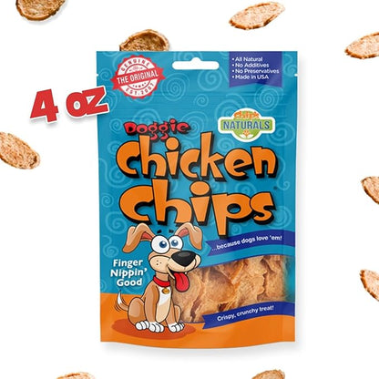 Chip's Naturals Doggie Chicken Chips Small 4 oz All Natural High Protein Low Calorie Healthy Dog Treats, Grain Free Gluten Free USDA Inspected & Approved Chicken Treat for Dogs, Pet Supplies