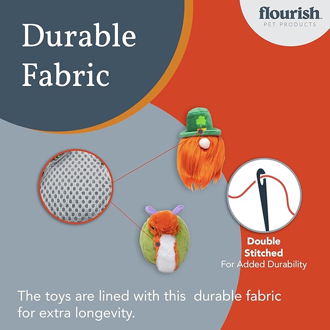 Flourish Pets 2 in 1 Multi-Layer Chew Toy for Active Dogs | Non-Toxic BPA Free Double Stitched Soft Fabric Exterior Dog Toys | Long-Lasting Dog Plush Toys – Leprechaun Snail 3.5" (2 Pack)