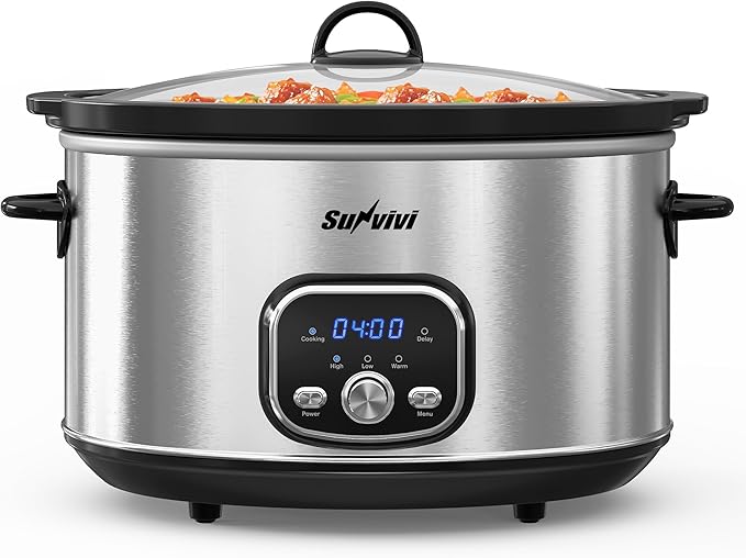 Sunvivi Slow cooker Pot 8.5 QT Programmable Stainless Steel Color :