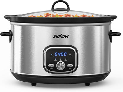 Sunvivi Slow cooker Pot 8.5 QT Programmable Stainless Steel Color :
