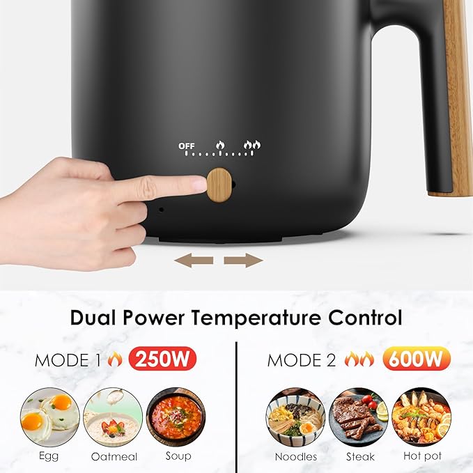 Audecook Hot Pot Electric with Steamer, 1.8L Portable Mini Travel Cooker