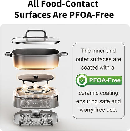 6-Quart Electric Skillet with Grill | Non-Stick PFOA-Free Ceramic-Coated Pot