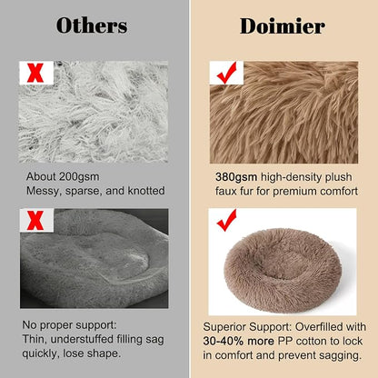 Calming Donut Dog Beds Large Sized Dog - Washable Removable Cover Non-Slip, Round Pet Bed Warming Fluffy Plush Faux Fur Anti-Anxiety Thick Cushion, Fits up to 80 lbs (Camel, 36")