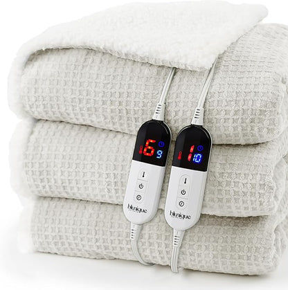Electric Blanket King Waffle, 90x100 Inches, Dual Controllers, Sherpa Fleece