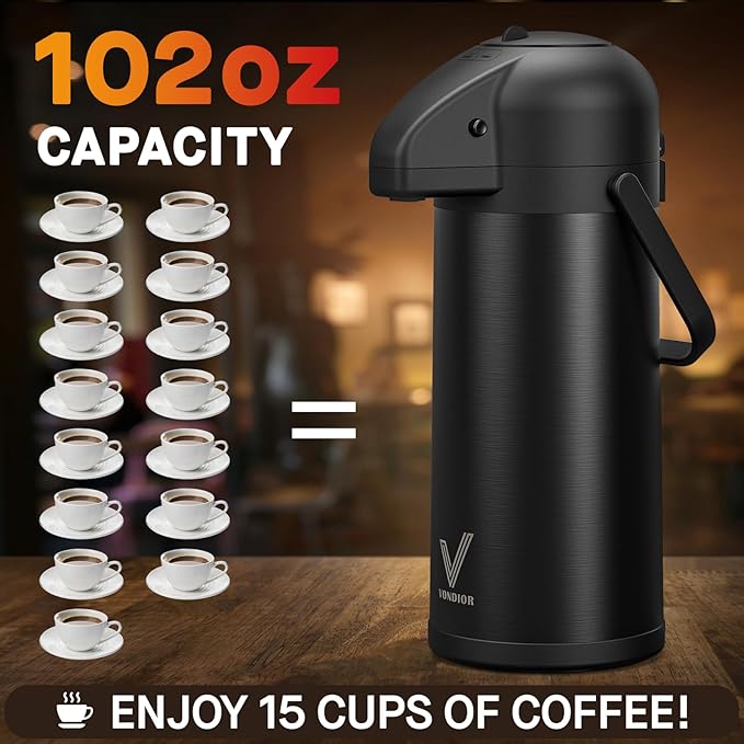 Airpot Coffee Carafe for Keeping Hot - 102 OZ/ 3.0L Coffee Dispenser -