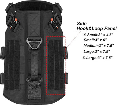 ICEFANG No Pull Tactical Dog Harness for X-Large Dogs,Adjustable Dog Vest | Control Handle,MOLLE Panel,Front Hook,3 Leash Clips,Soft Padded,for walking training,Black,X-Large