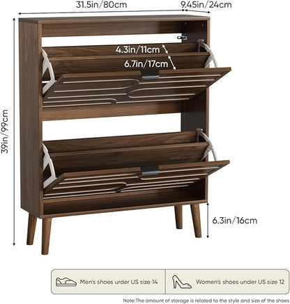Shoe Cabinet with 2 Flip Drawers, Freestanding Shoe Storage Cabinet with Fluted