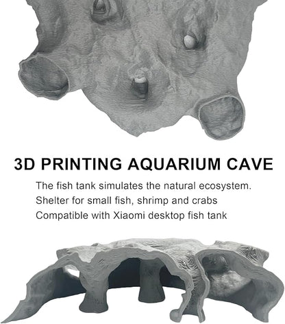 LIYAOLI Aquarium Cave Tunnel Hideout - 3D Printed Fish Tank Cave Decor for Pleco,Friendly Sinking Base Shrimp/Betta Fish Hideout for Aquarium with Viewing Ports (M - Grey)