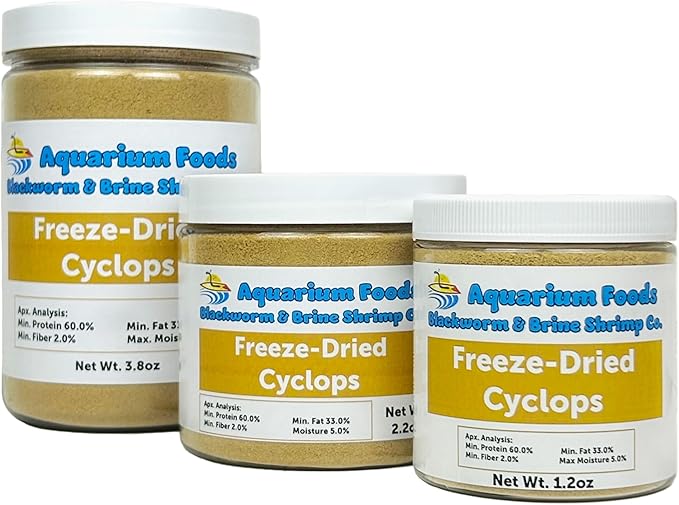 Aquatic Foods Inc. Cyclops/Copepods - Freeze Dried Cyclops/Copepods for All Tropical Fish Fry, Babies, Corals, Sea Anemones, Marines, All Tropical Fish…3.8oz Lg Round Jar