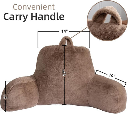 A Nice Night Faux Fur Reading Pillow Bed Wedge Large Adult Children Backrest with Arms Back Support for Sitting Up in Bed/Couch for Bedrest,Khaki