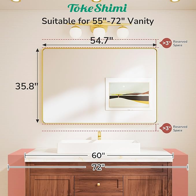 TokeShimi 55x36 Bathroom Mirror Gold, Aluminum Framed Bathroom Mirrors