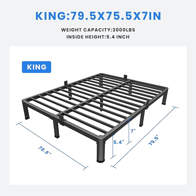 MAF 7 Inch King Metal Platform Bed Frame with Round Corner Legs, 3000 LBS Heavy Duty Steel Slats Support, Noise Free, No Box Spring Needed, Easy Assembly