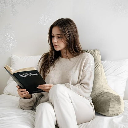 OAISZ Reading Pillow for Sitting in Bed Adult, Reading Pillow with Shredded Memory Foam, Bed Pillow with Washable Cover, Back Pillow Sitting Up with Extend Arms, Beige, X-Large