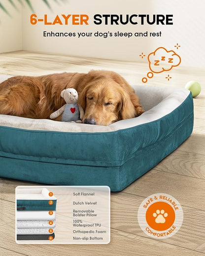 Upvilla Orthopedic Dog Bed XL, Four-Sided Dog Sofa, Washable Cover, Blue | Removable Waterproof Dog Bed Cover, Egg-Crate Orthopedic Foam, Built-In Carry Handle, Indoor Large Pet Beds, Cat Beds