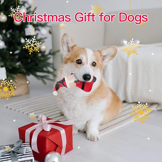 Rypet Pet Christmas Toy Dog Stuffed Squeaky Toys Puppy Durable Plush Toy Santa Dog Toys for Medium Small Dogs