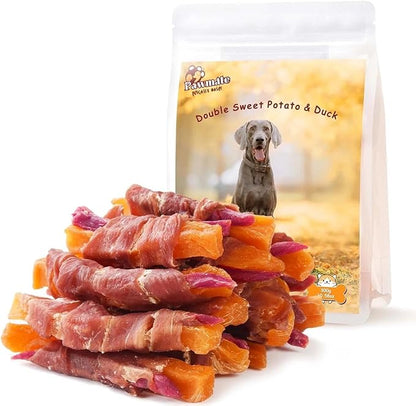 Duck Double Purple Sweet Potato Wraps Dog Treats, Healthy Low Fat Dog Jerky High Protein for Training Treats Snacks, Chewy for Small Medium Large Dogs 12-15 Counts