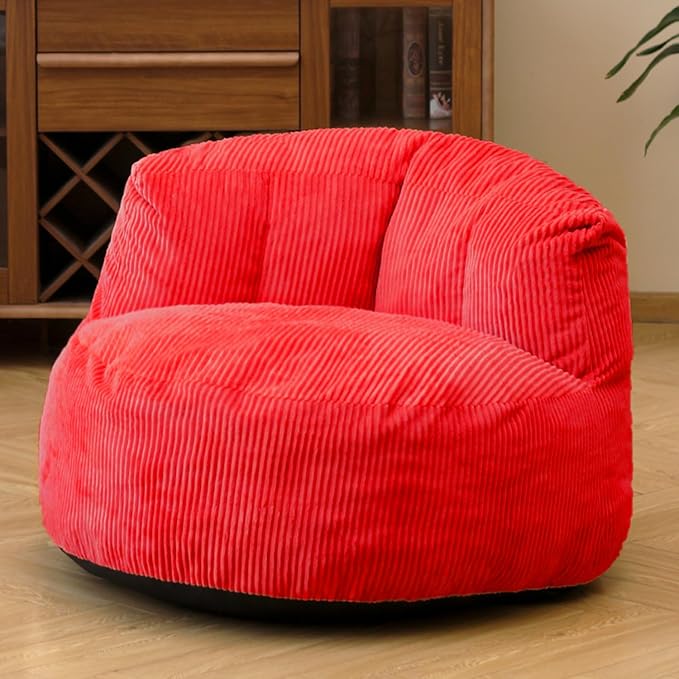 N&V Large Crescent Bean Bag Chair, Adult Size Bean Bag Sack, Foam Filling, Soft Premium Corduroy Bean Bag for Living Room Bedroom Dorm and Office (Red)