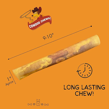 Cowdog Chews Rawhide Gourmet Meaty Rolls 9-10 (10 Pack) Premium Dog Treats with Savory Beef Filling, Long-Lasting Chew for Aggressive Chewers, High-Protein, Natural Ingredients
