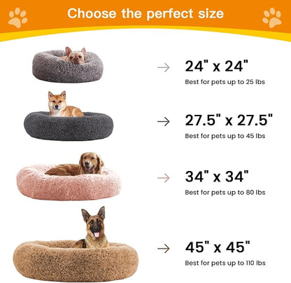 Calming Dog Bed Anti-Anxiety Donut Dog Beds for Small Medium Large Dogs,Washable Plush Fluffy Indoor Cat Kitten Round Cuddler Cushion (Dark Grey, XX-Large)