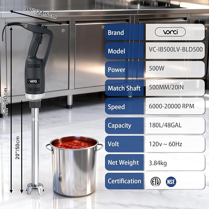 VONCI 500W Commercial Immersion Blender Handheld, Heavy Duty Stick Blender