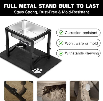 2 Gallon Elevated Large Dog Water Bowl, 4 Adjustable Height 10.5-15.8'' Raised Stainless Steel Bowl Stand with Anti-Slip Mat for Large Breed, Metal Dog Feeding Station for Relief Joint Pressure