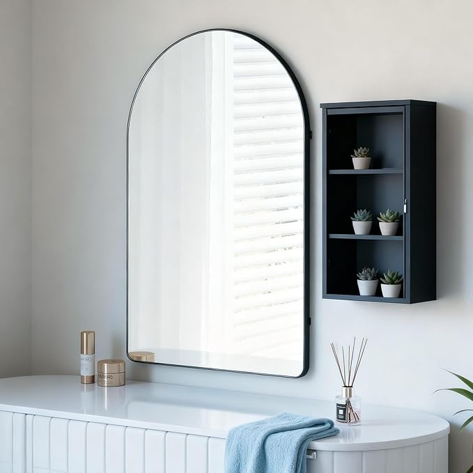 26x38 inch Black Tempered Glass Large Arched Mirror