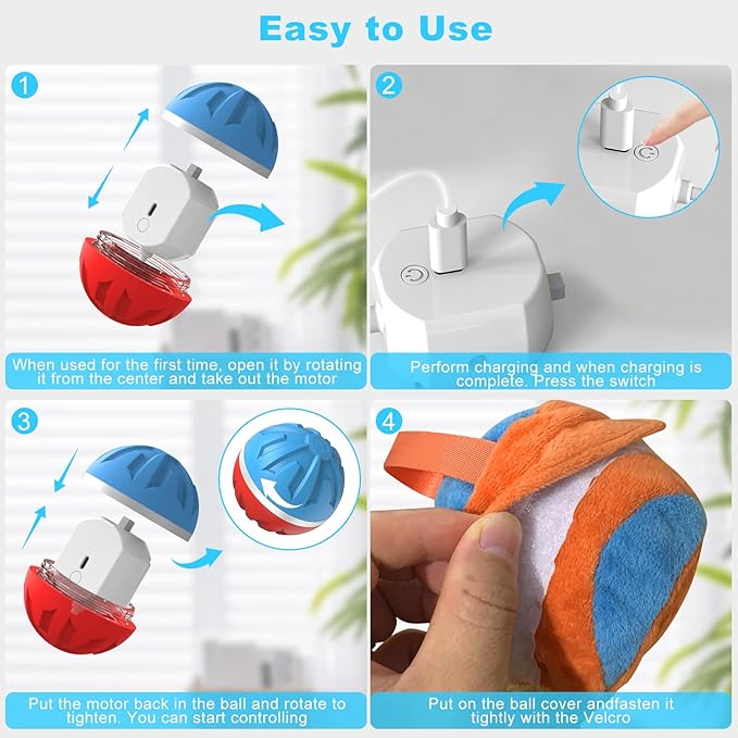 Dog Toys Dog Ball, Durable Motion Active Rolling Balls with Remote Control LED Light, Rubber Peppy Pet Balls for Medium Large Dogs, USB Rechargeable, 3.2-in Diameter (RedBlue)