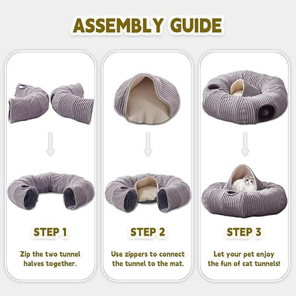 Cat Tunnel Bed for Indoor Cats,Cat Donut Tunnel Toy with Washable Circle Cushion,Blackout Tent, Multifunctional Playground Toys Hideplace for Kitty, Puppy, Rabbit,Ferret