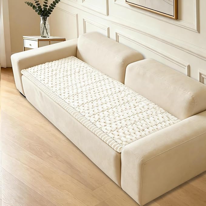 Couch Cover for Dogs Washable,Non Slip Fuzzy Durable Pet Friendly Cozy | Soft Slipcovers for 3 Cushion Sofa Cover,Plush Thick Protector Fits Mat Bed Leather & Fabric Couches (Beige 27.6"x82.7")