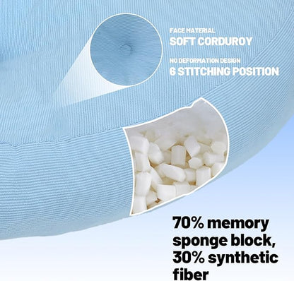 Meditation Floor Pillow Set of 2, Round Large Pillows Seating for Adults, Tufted Corduroy Cushion for Tatami Living Room, 22x22 Inch FP-Lblue-R