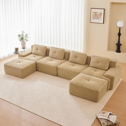 Camel Ottoman for Modular Sectional Sofa, Corduroy Deep Seat for Oversized Compressed Boneless Sectional Couches for Living Room Bedroom Apartment, Cloud Sofa Couch Set, Memory Foam, No Assembly