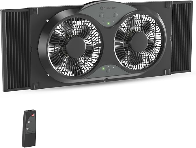 Comfort Zone Window Fan for Bedroom, 9 inch 3 Speed Dual Fans