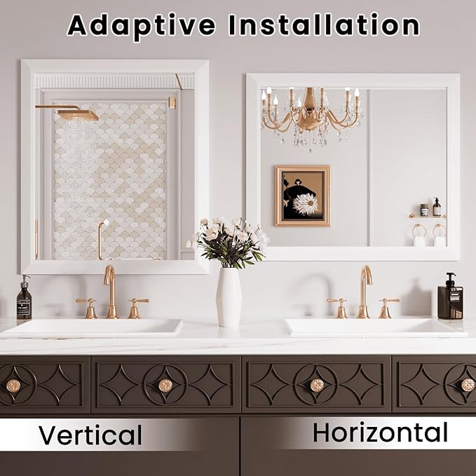 Amorho Bathroom Mirror, 44x36 Inch White Framed Bathroom Mirrors