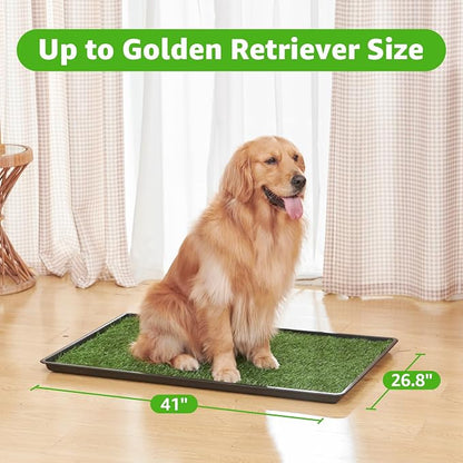 Dog Grass Pad with Tray for Dogs Puppy Potty Training to Pee & Poop Indoor | Dog Litter Boxes with Faster Drainage Artificial Grass & Quick-Absorbency Washable Pee Pads, Apartment Balcony Patio Use
